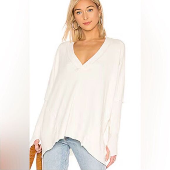 Michael Lauren Cedric Oversized V-Neck Pullover Raw Edges Rib Top NWT M/L - Picture 8 of 8